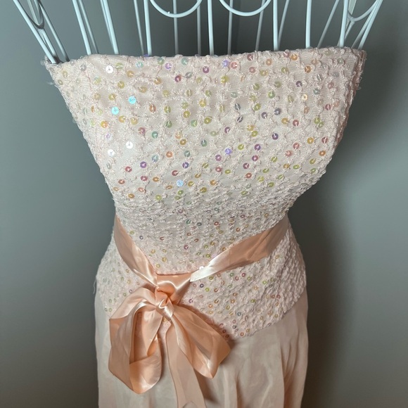 Caché Y2K Pink Sequin Drop Waist Strapless Dress Size Small Fairycore Princess - Picture 2 of 5